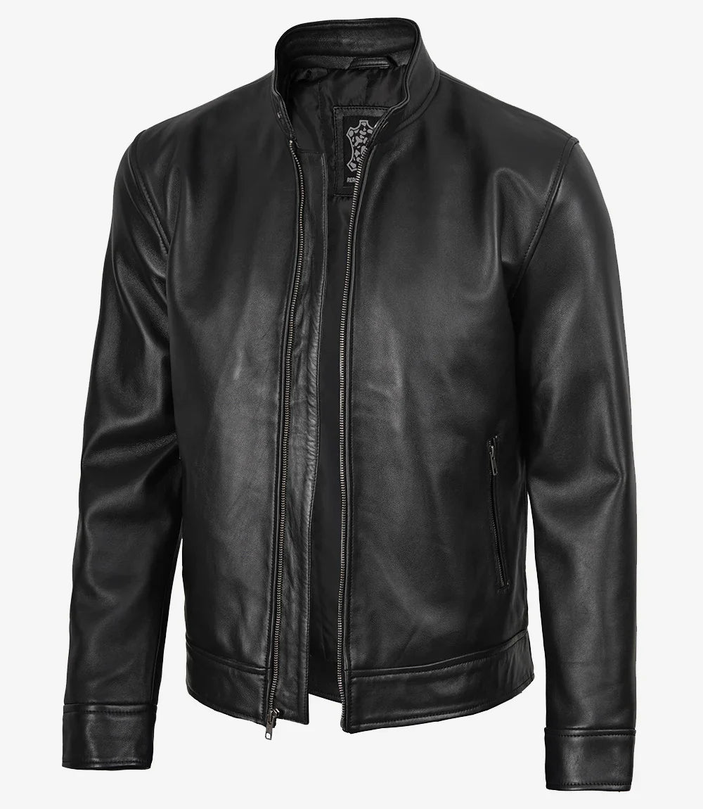 Owen Men's Black Cafe Racer Style Real Leather Jacket
