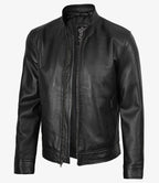 Owen Men's Black Cafe Racer Style Real Leather Jacket