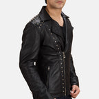 Black Studded Leather Biker Jacket