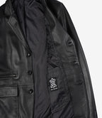 Men's Black Three Button Real Leather Blazer