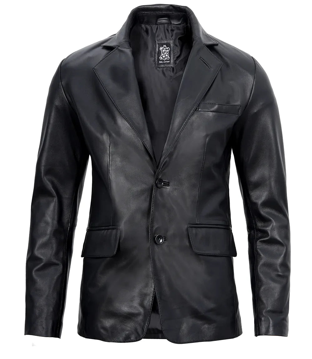 Mens Real Lambskin Black Leather Blazer