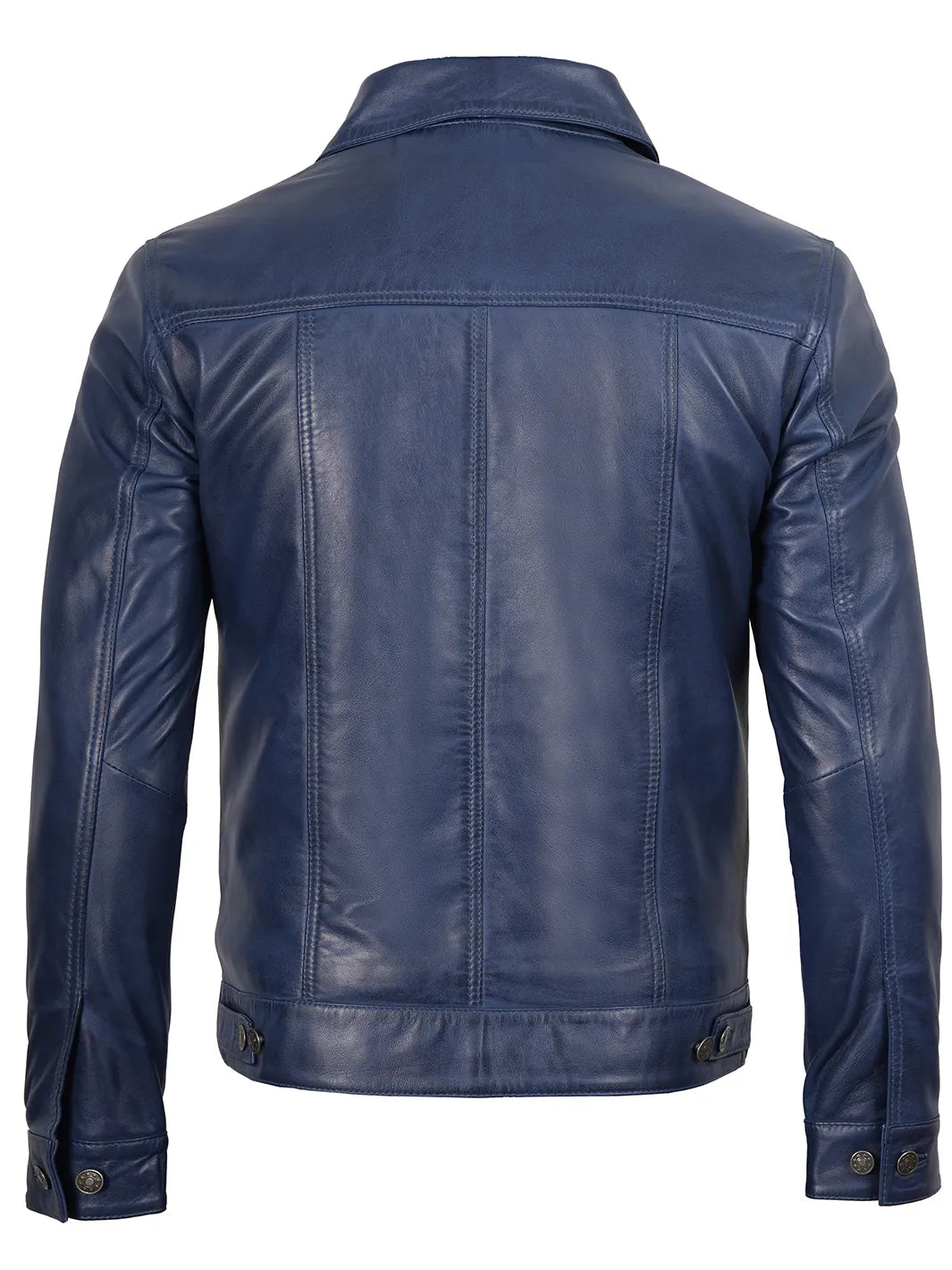 Fernando Men's Blue Real Leather Trucker Jacket