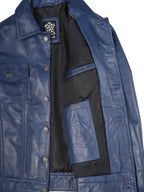 Fernando Men's Blue Real Leather Trucker Jacket