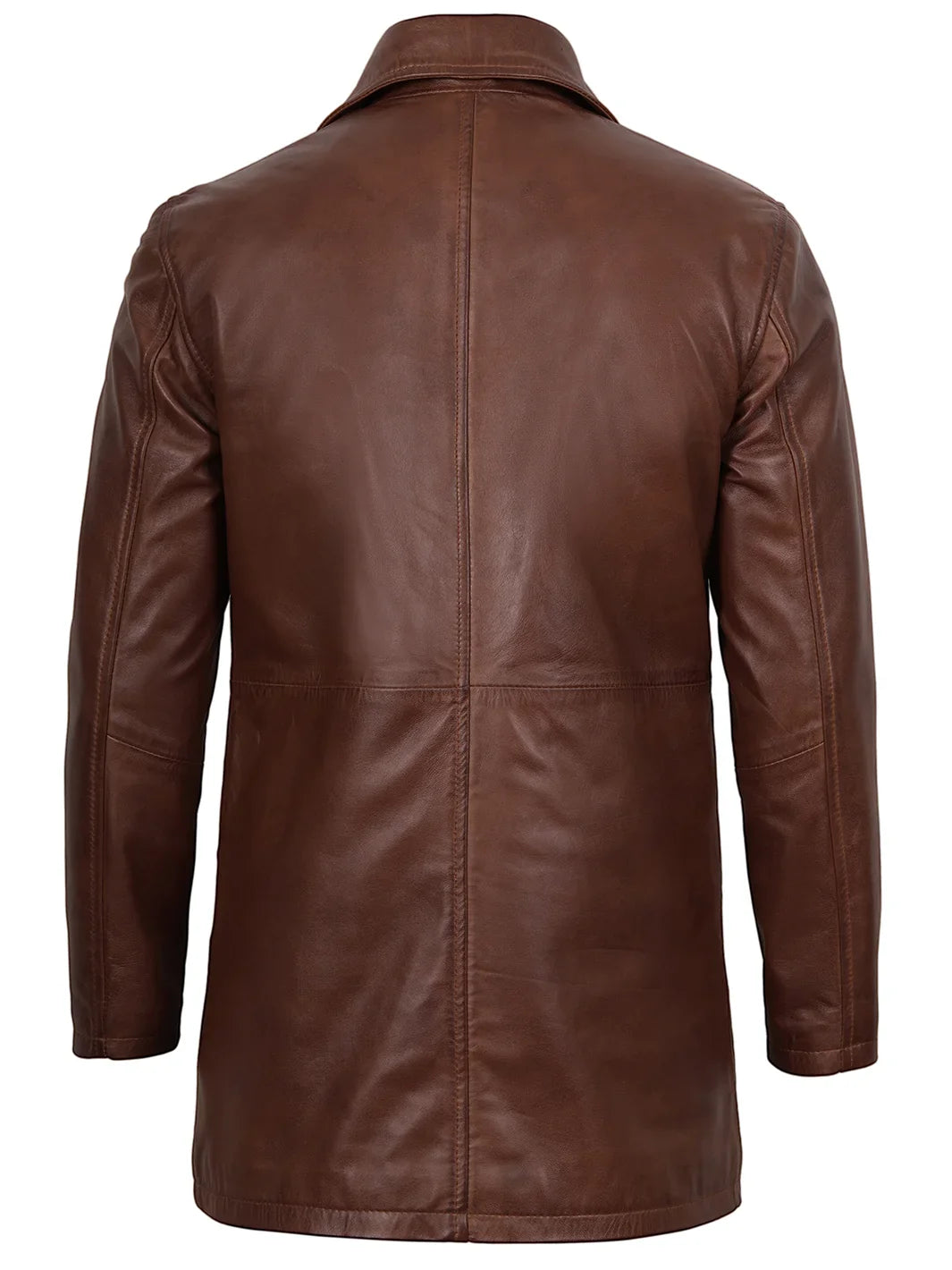 Mens Tan Brown 3/4 Length Leather Car Coat