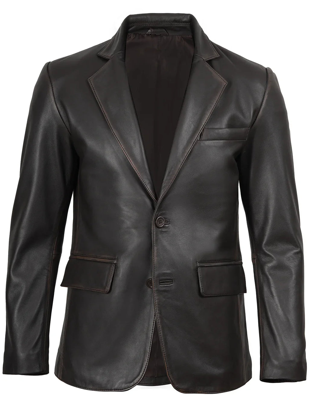 Mens Dark Brown Rub Off Leather Blazer