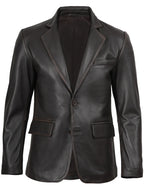 Mens Dark Brown Rub Off Leather Blazer
