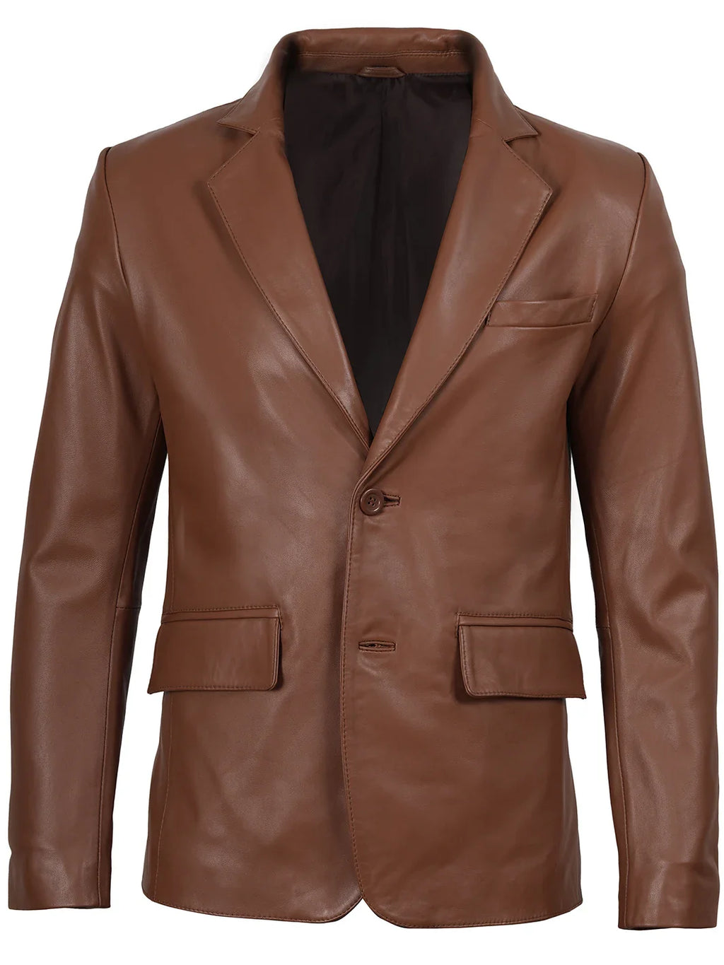 Men's Cognac Brown Real Leather Blazer