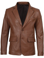 Men's Cognac Brown Real Leather Blazer