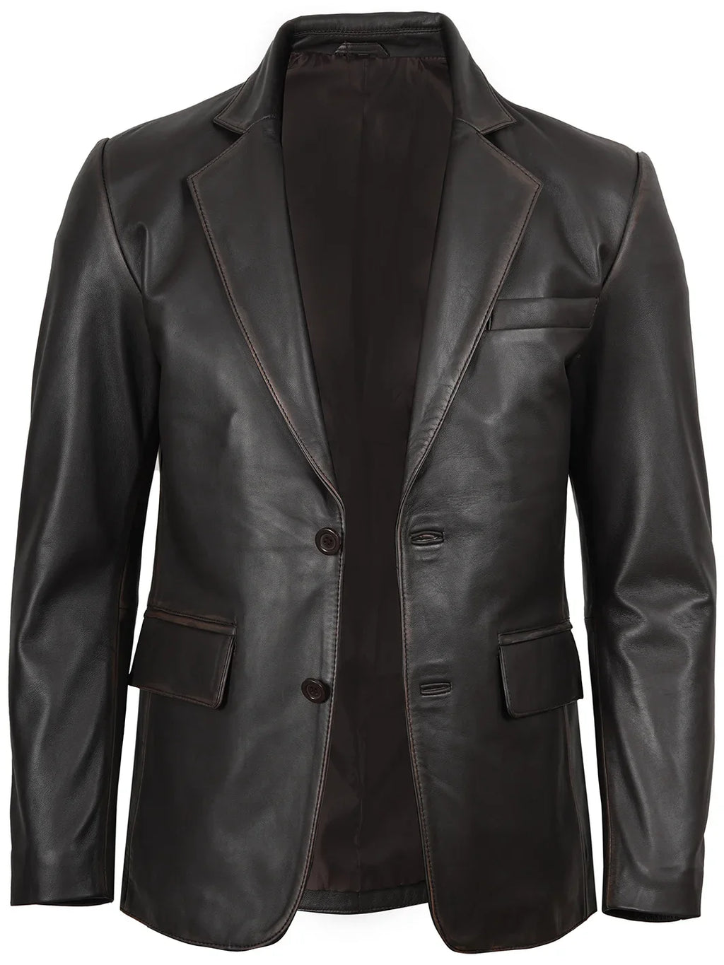 Mens Dark Brown Rub Off Leather Blazer