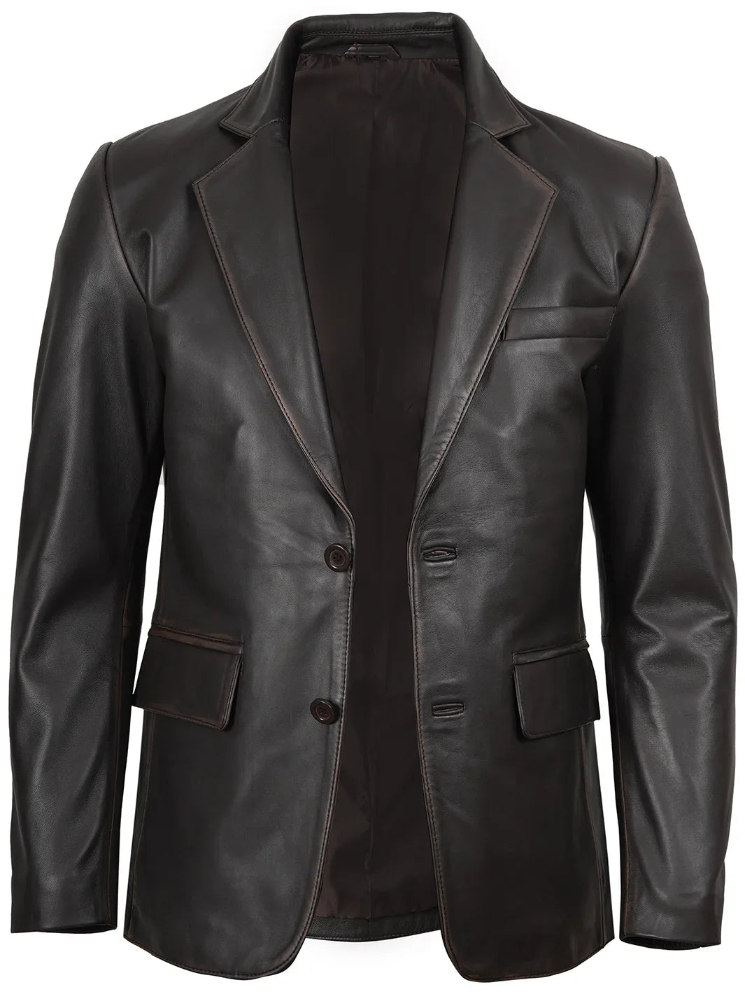 Mens Dark Brown Rub Off Leather Blazer