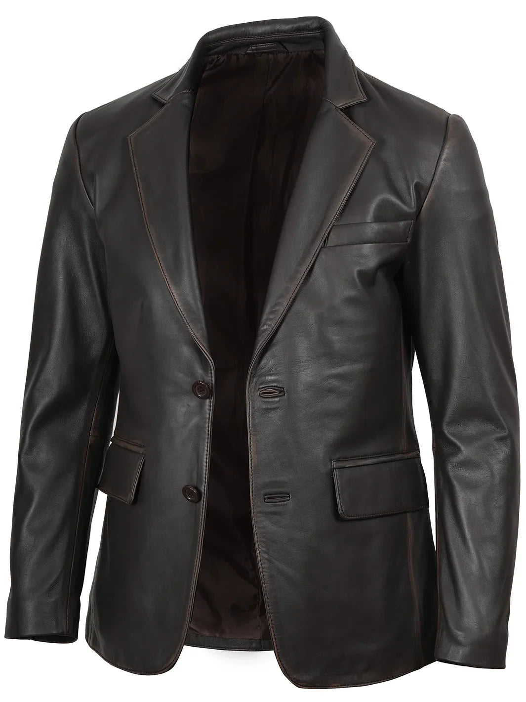 Mens Dark Brown Rub Off Leather Blazer