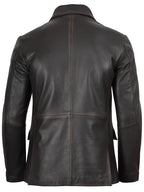 Mens Dark Brown Rub Off Leather Blazer