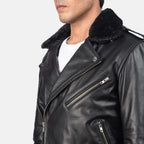 Furton Black Leather Biker Jacket