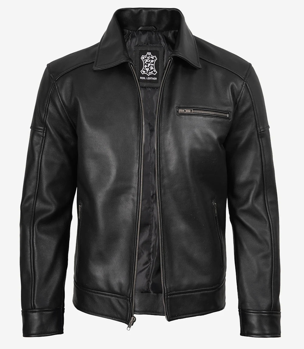 Neville Harrington Style Men's Black Leather Jacket