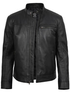 Bickford Mens Black Cafe Racer Style Real Leather Jacket