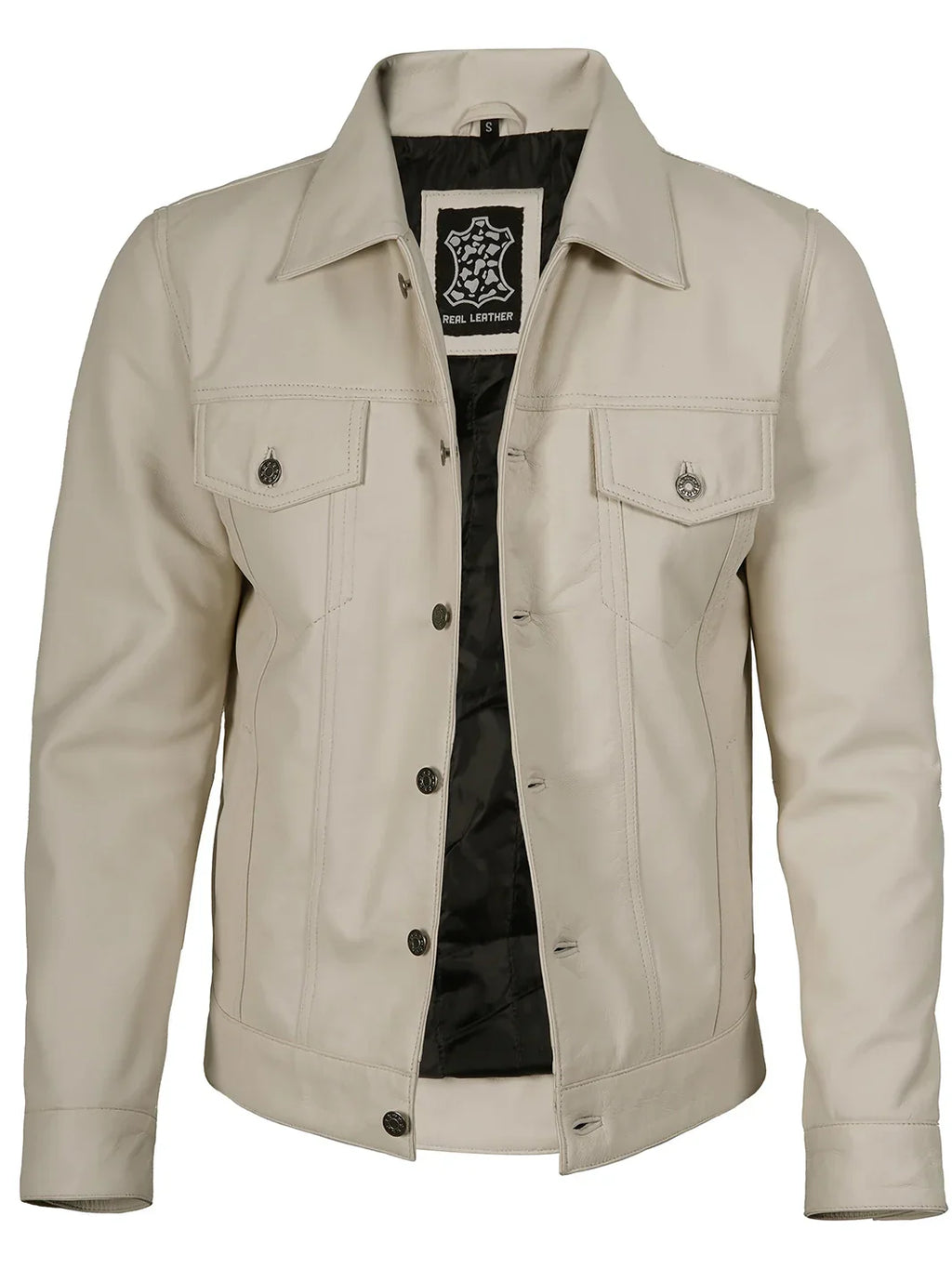 Fernando Men's Off White Leather Trucker Jacket