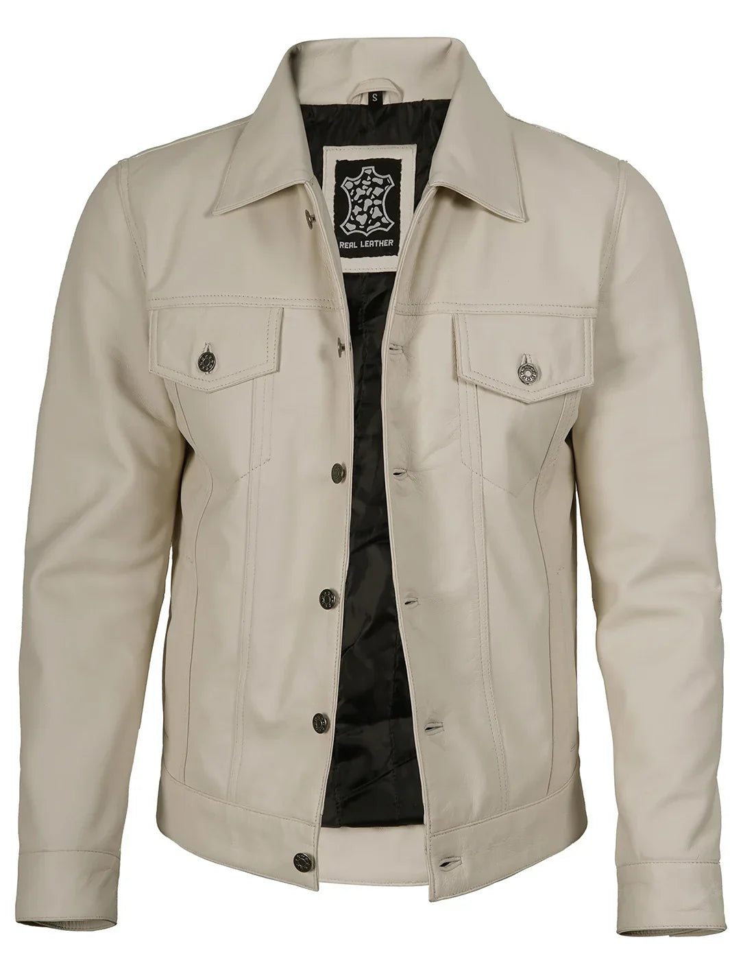Fernando Men's Off White Leather Trucker Jacket