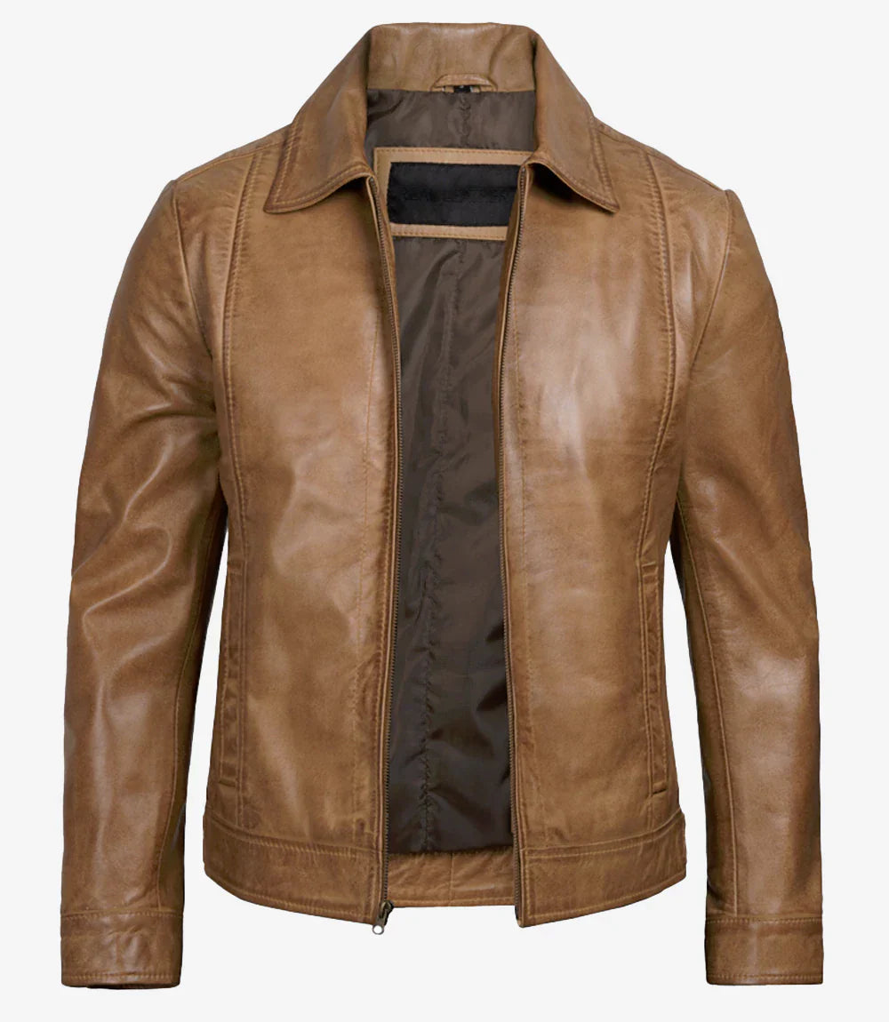 Men's Yellow Wax Vintage Leather Jacket