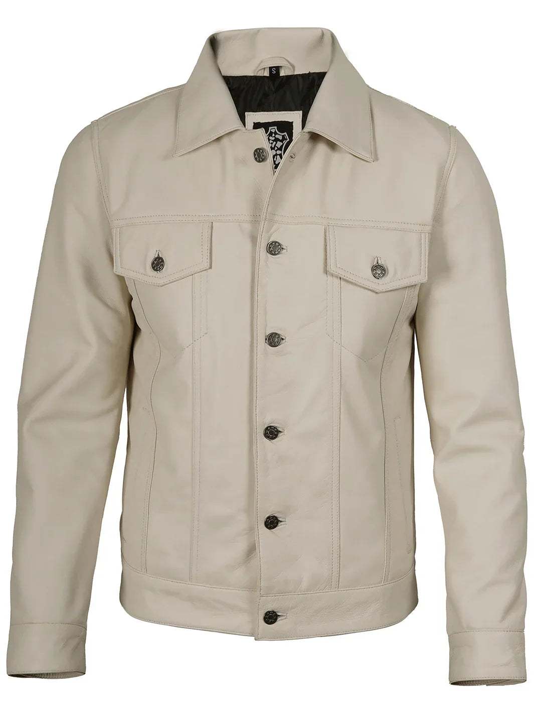Fernando Men's Off White Leather Trucker Jacket