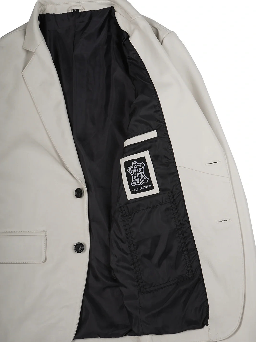 Mens Two Buttons Off White Leather Blazer