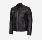 THE SCARLET Vintage Waxed Leather Biker Jacket for Men's