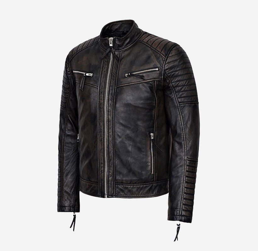 THE SCARLET Vintage Waxed Leather Biker Jacket for Men's