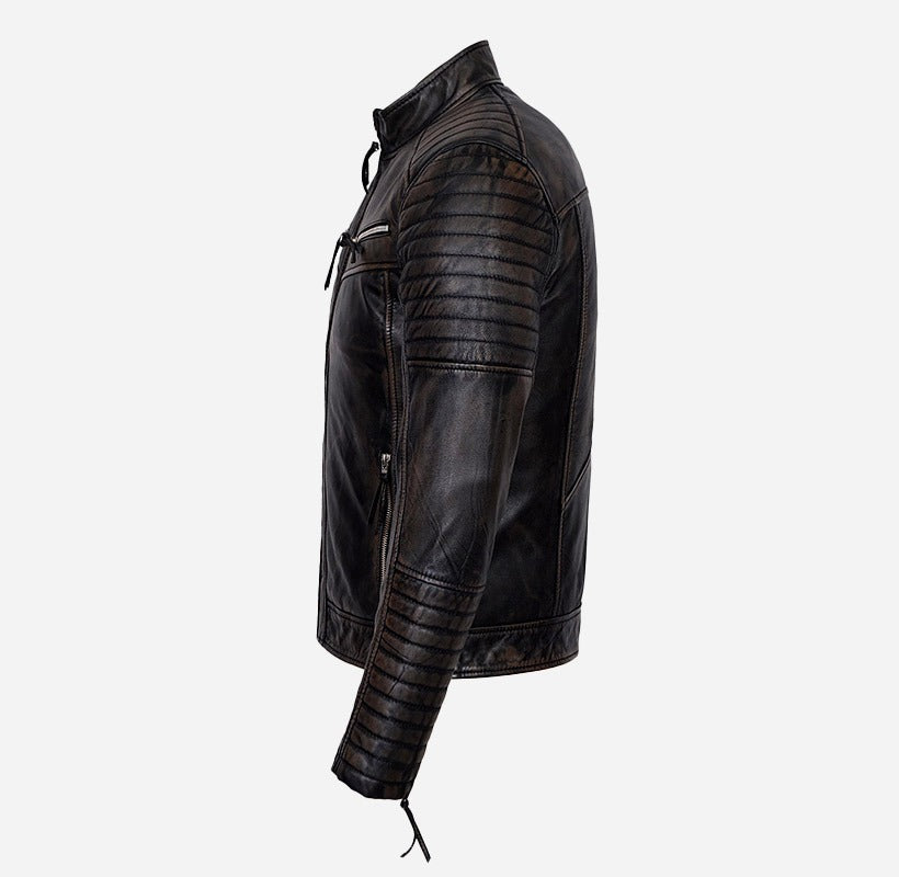 THE SCARLET Vintage Waxed Leather Biker Jacket for Men's