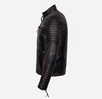 THE SCARLET Vintage Waxed Leather Biker Jacket for Men's