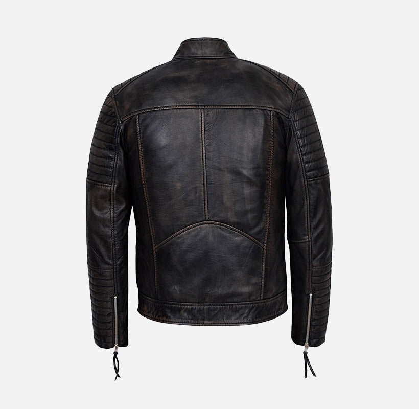 THE SCARLET Vintage Waxed Leather Biker Jacket for Men's