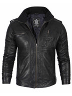 Mens Black Waxed Cafe Racer Style Leather Jacket