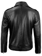 Men's Black Asymmetrical Belted Biker Style Leather Jacket