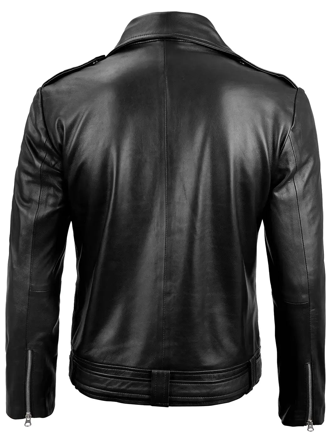 Men's Black Asymmetrical Belted Biker Style Leather Jacket