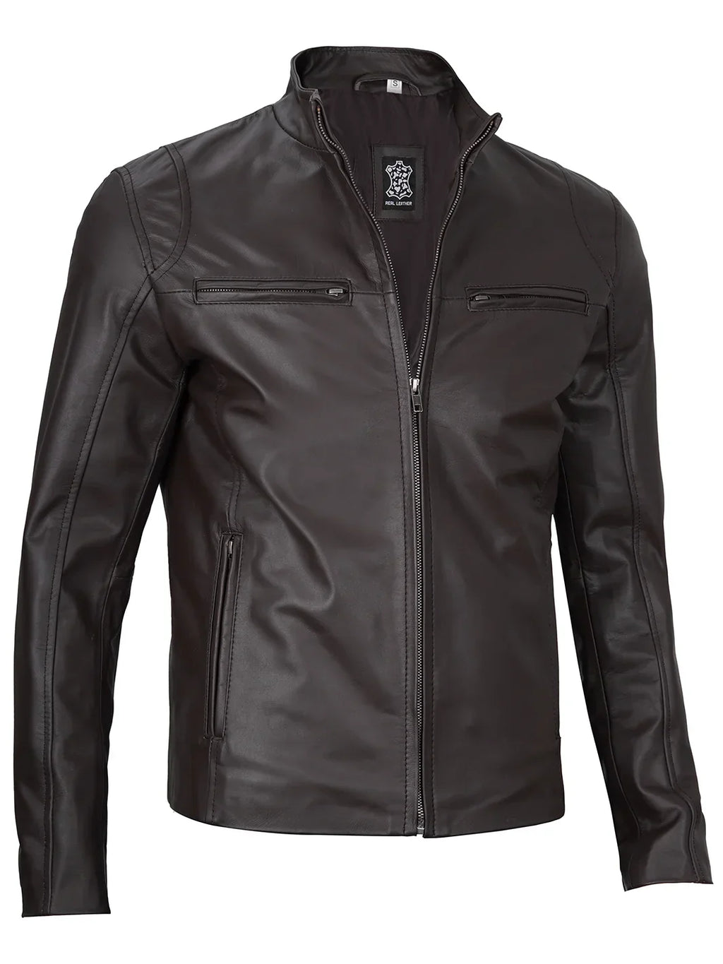 Men's Classic Dark Brown Cafe Racer Real Leather Jacket
