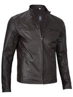Men's Classic Dark Brown Cafe Racer Real Leather Jacket