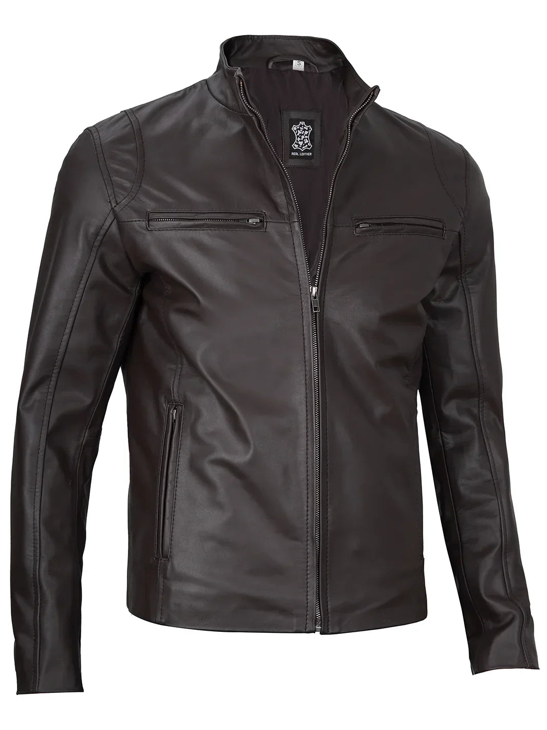 Men's Classic Dark Brown Cafe Racer Real Leather Jacket
