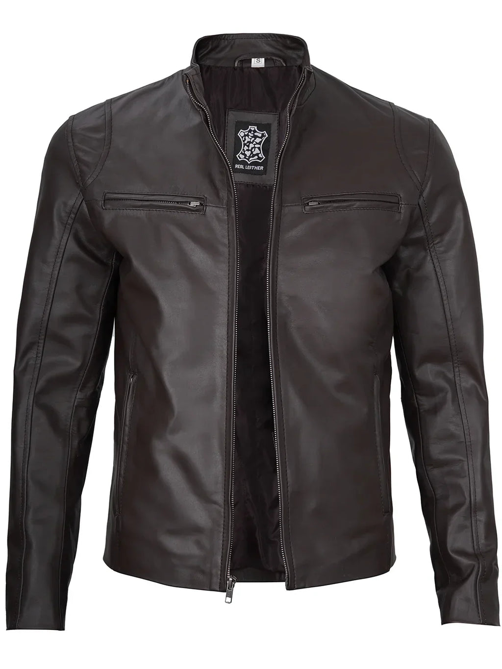 Men's Classic Dark Brown Cafe Racer Real Leather Jacket