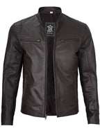 Men's Classic Dark Brown Cafe Racer Real Leather Jacket