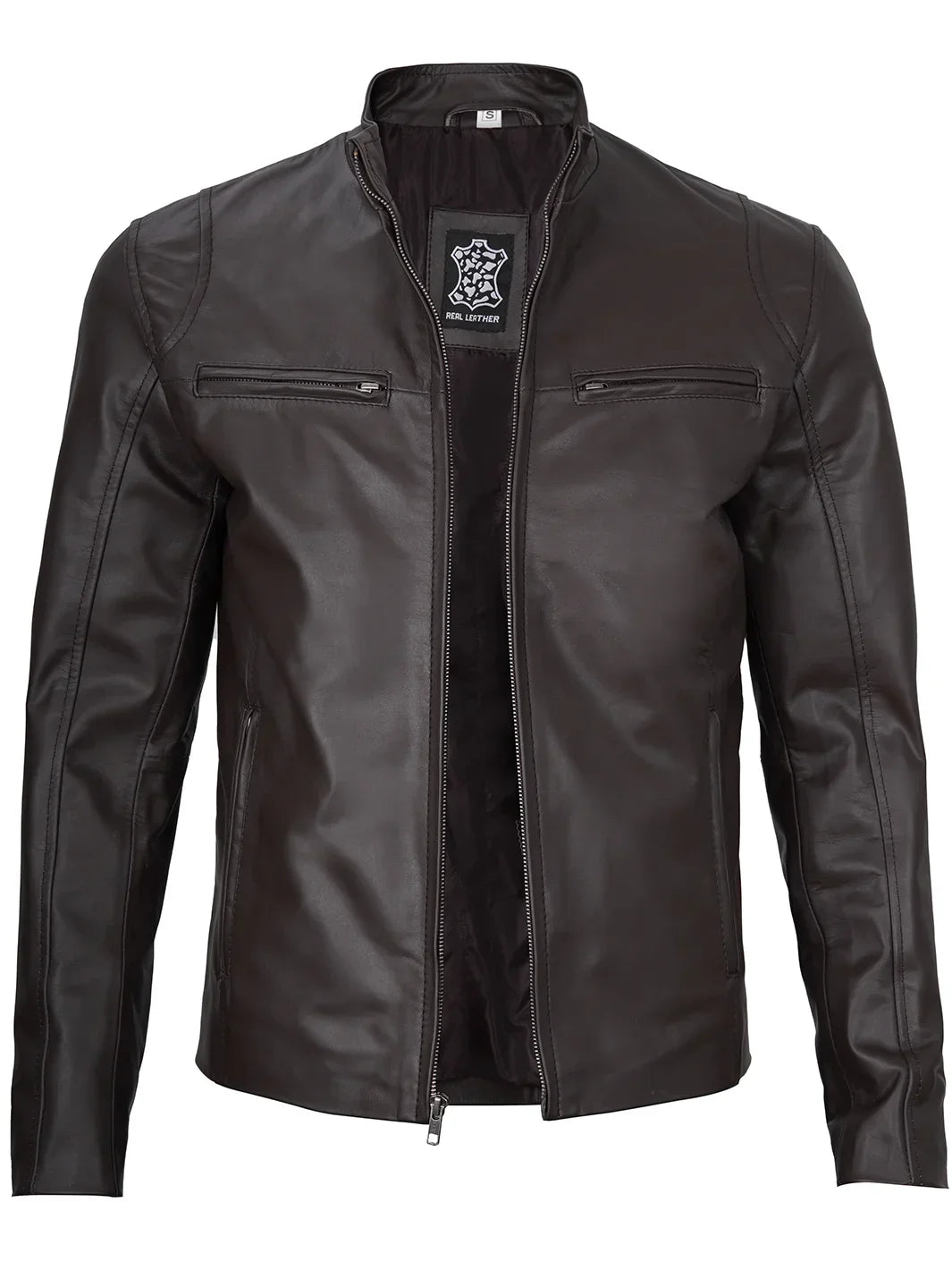 Men's Classic Dark Brown Cafe Racer Real Leather Jacket