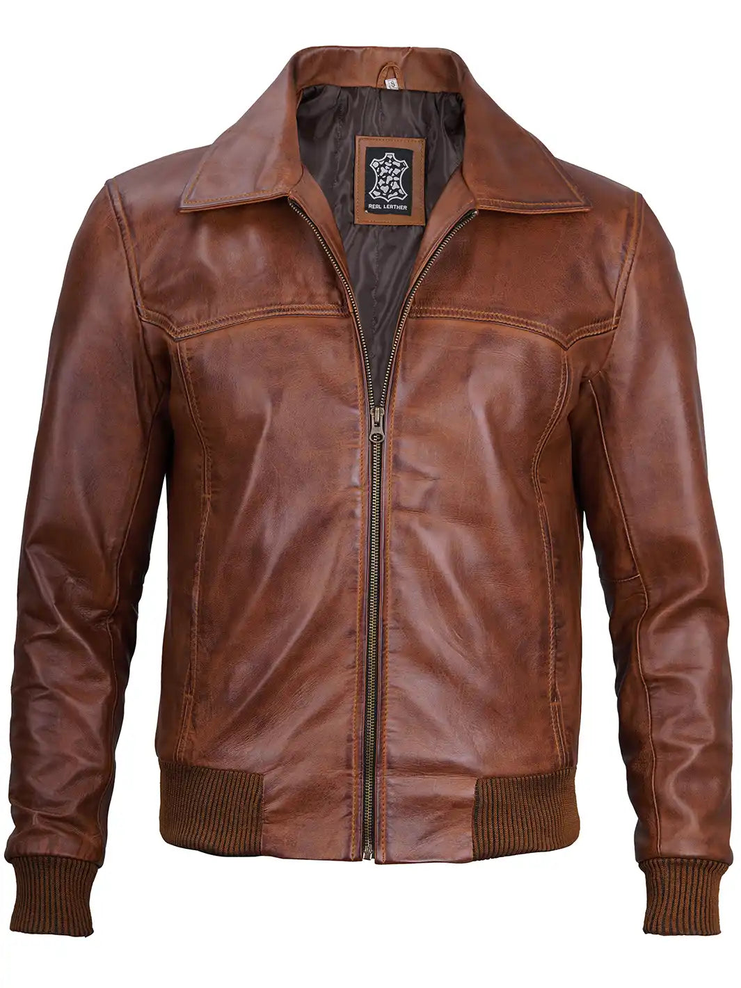 Steven Men's Distressed Brown Bomber Leather Jacket