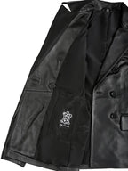 Women's Black Double Breasted Leather Blazer
