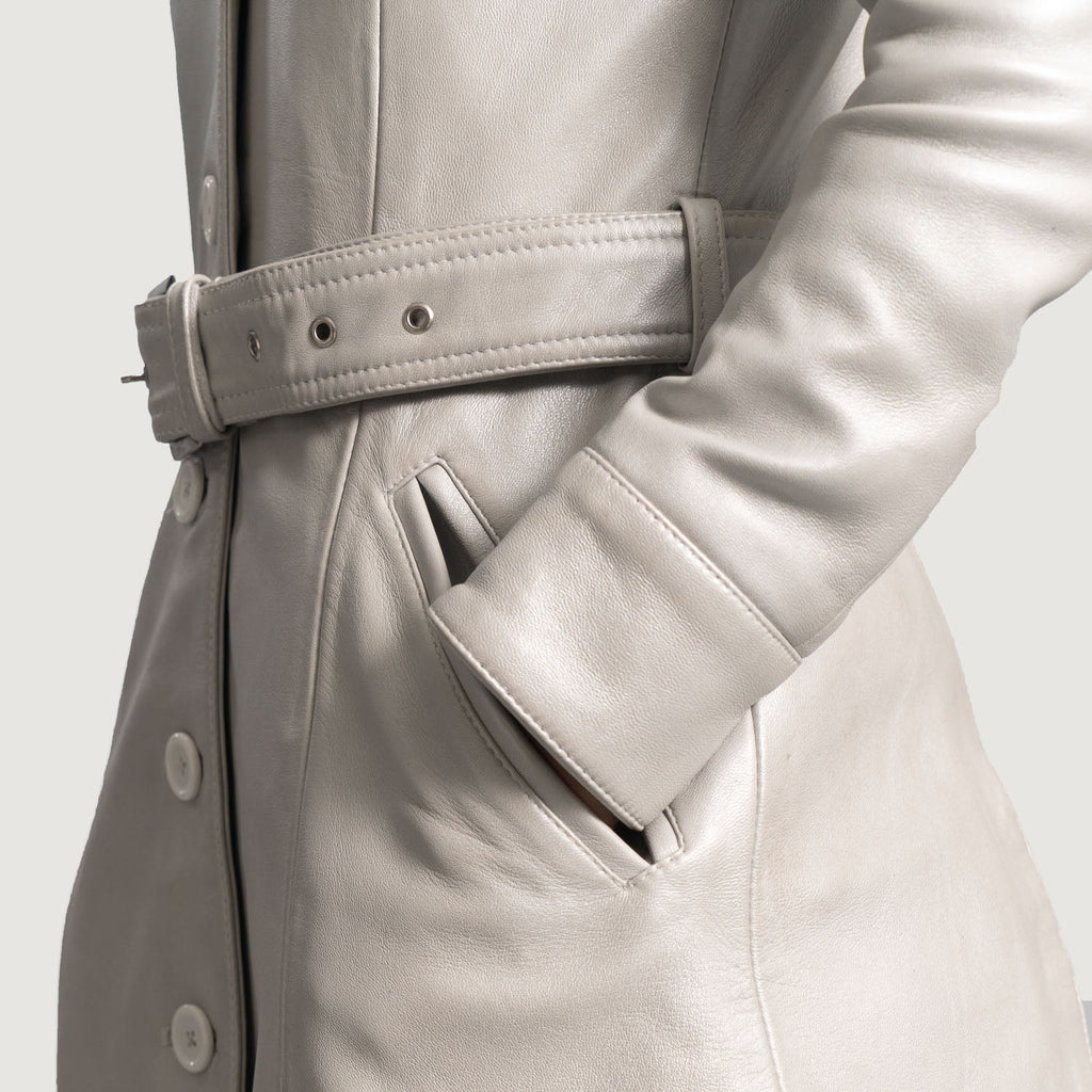 Moonlight Silver Leather Trench Coat