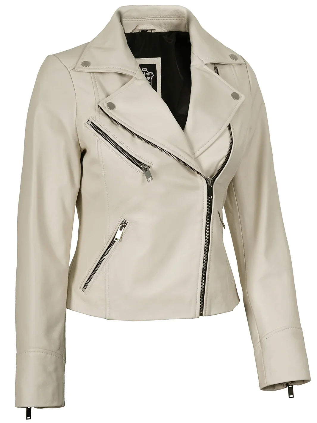 Women Biker Style Off White Real Leather Jacket