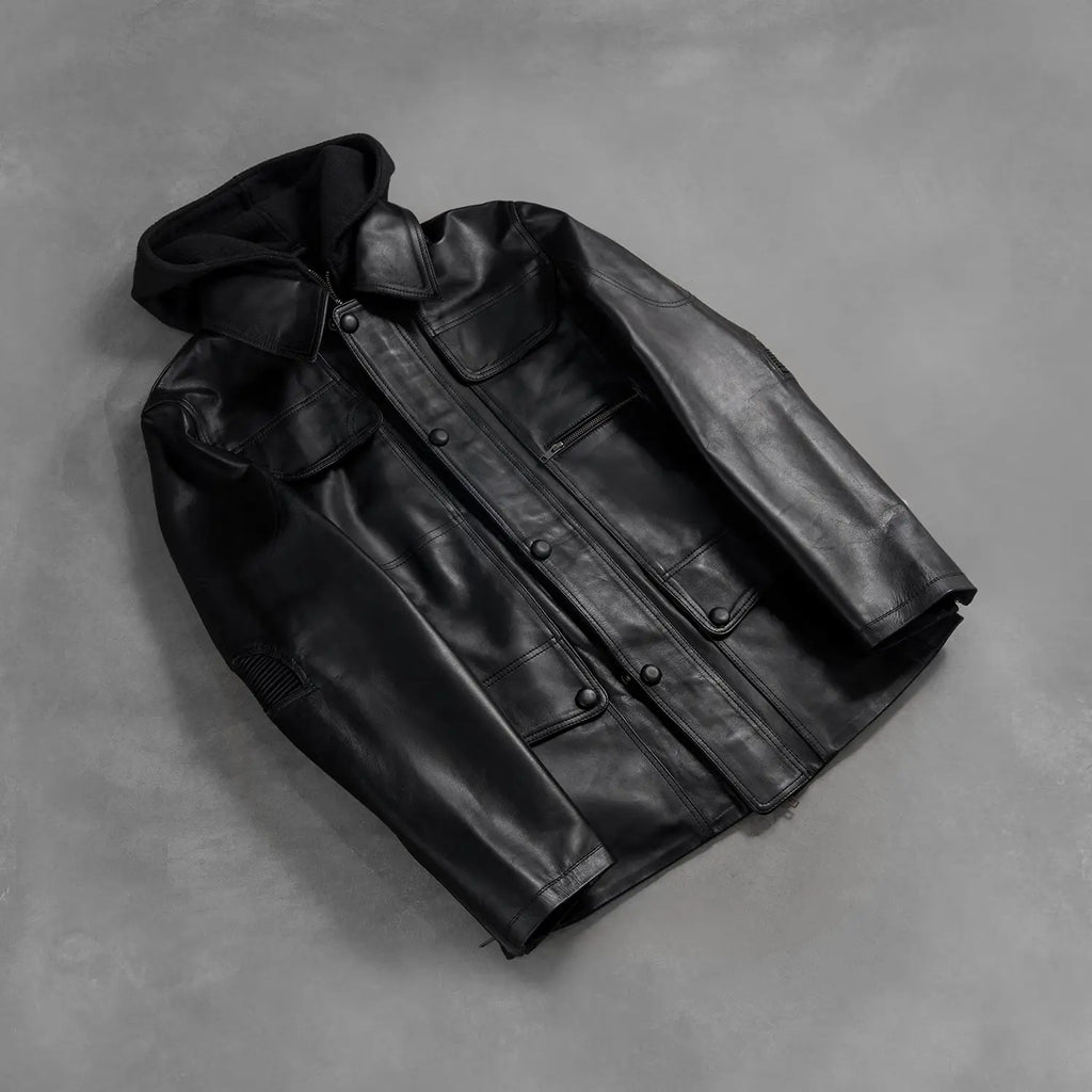 [FS] Moulder Hooded Black Leather Jacket