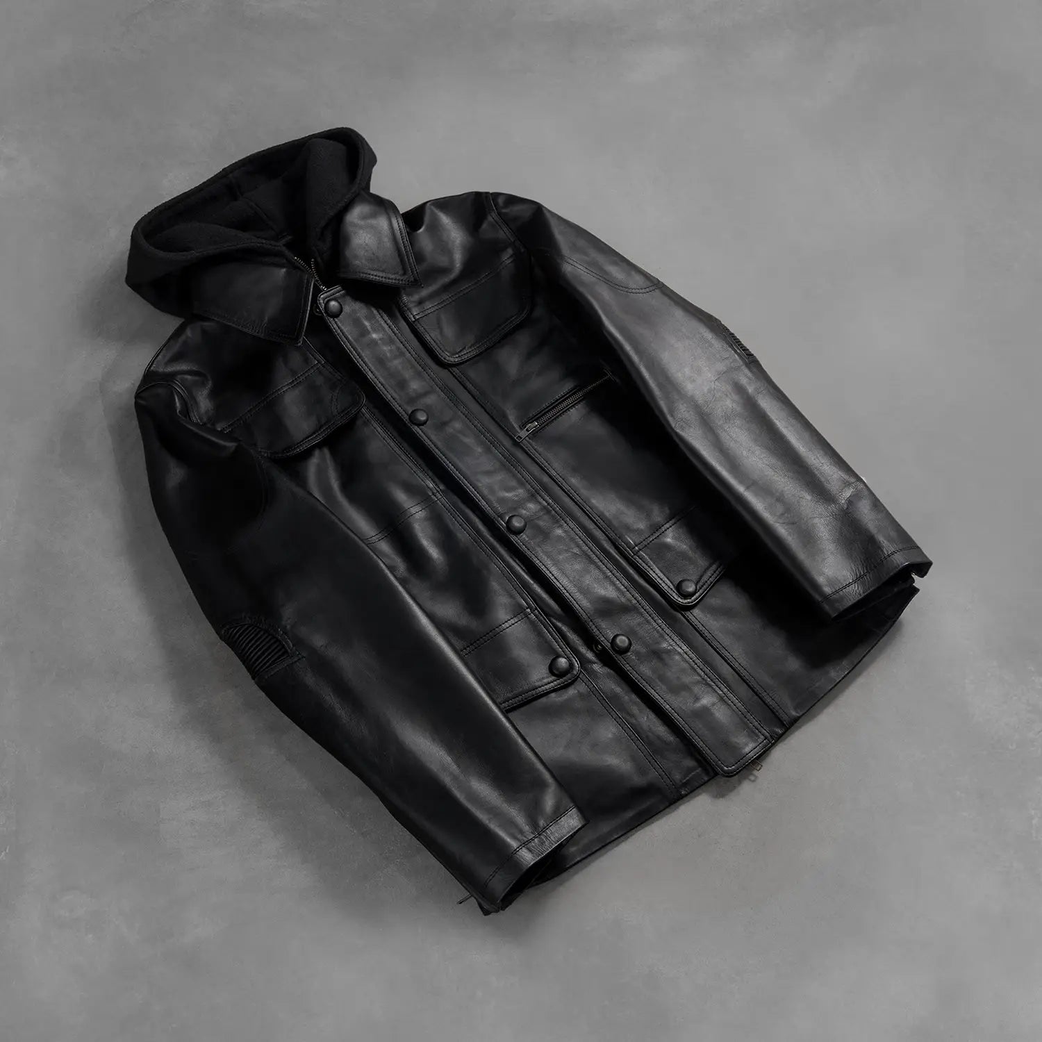 [FS] Moulder Hooded Black Leather Jacket
