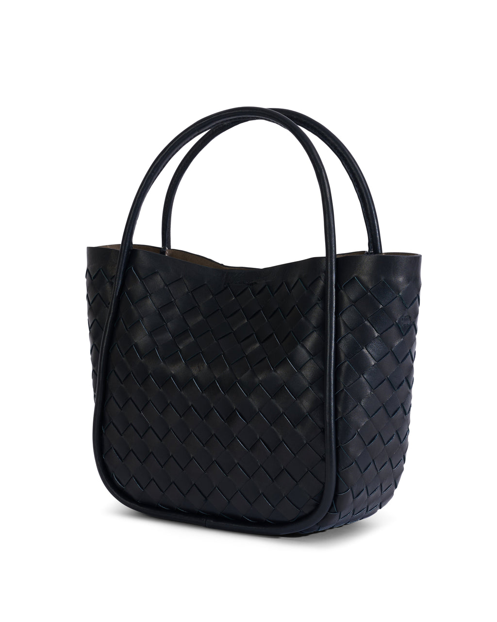 Portland Black Woven Leather Top Handle Bag