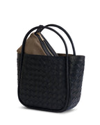Portland Black Woven Leather Top Handle Bag