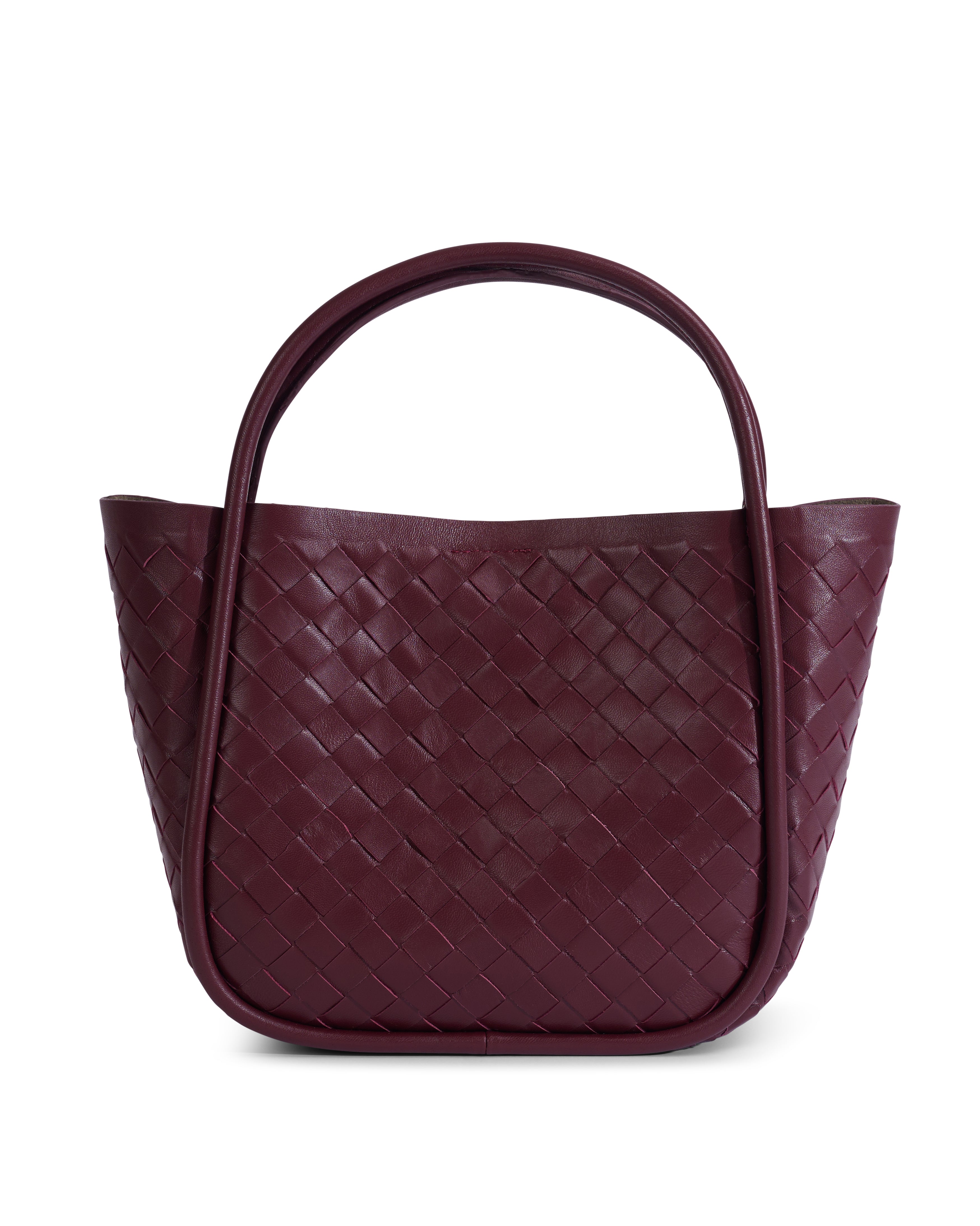 Portland Burgundy Woven Leather Top Handle Bag