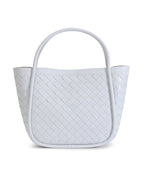 Portland White Woven Leather Top Handle Bag