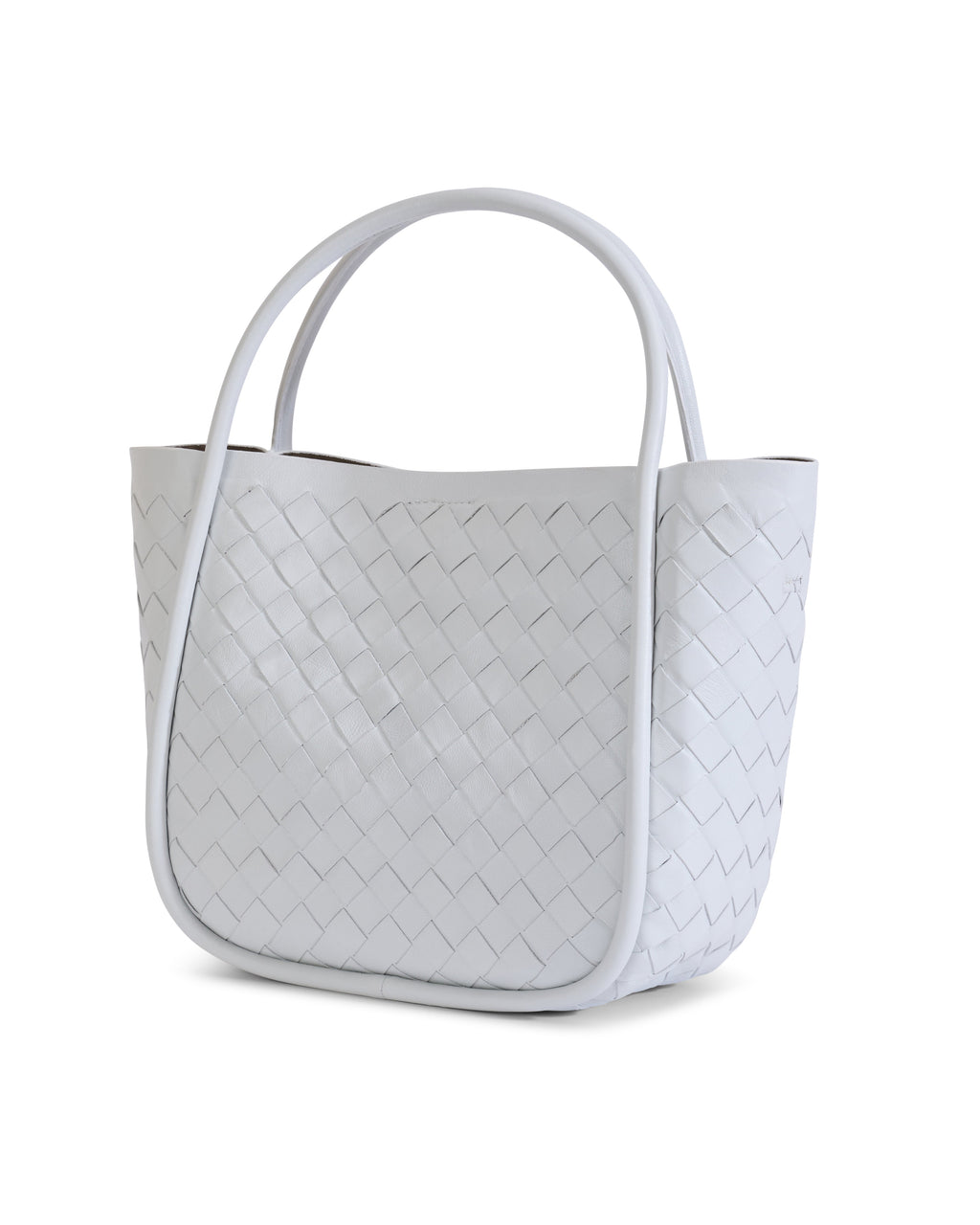 Portland White Woven Leather Top Handle Bag