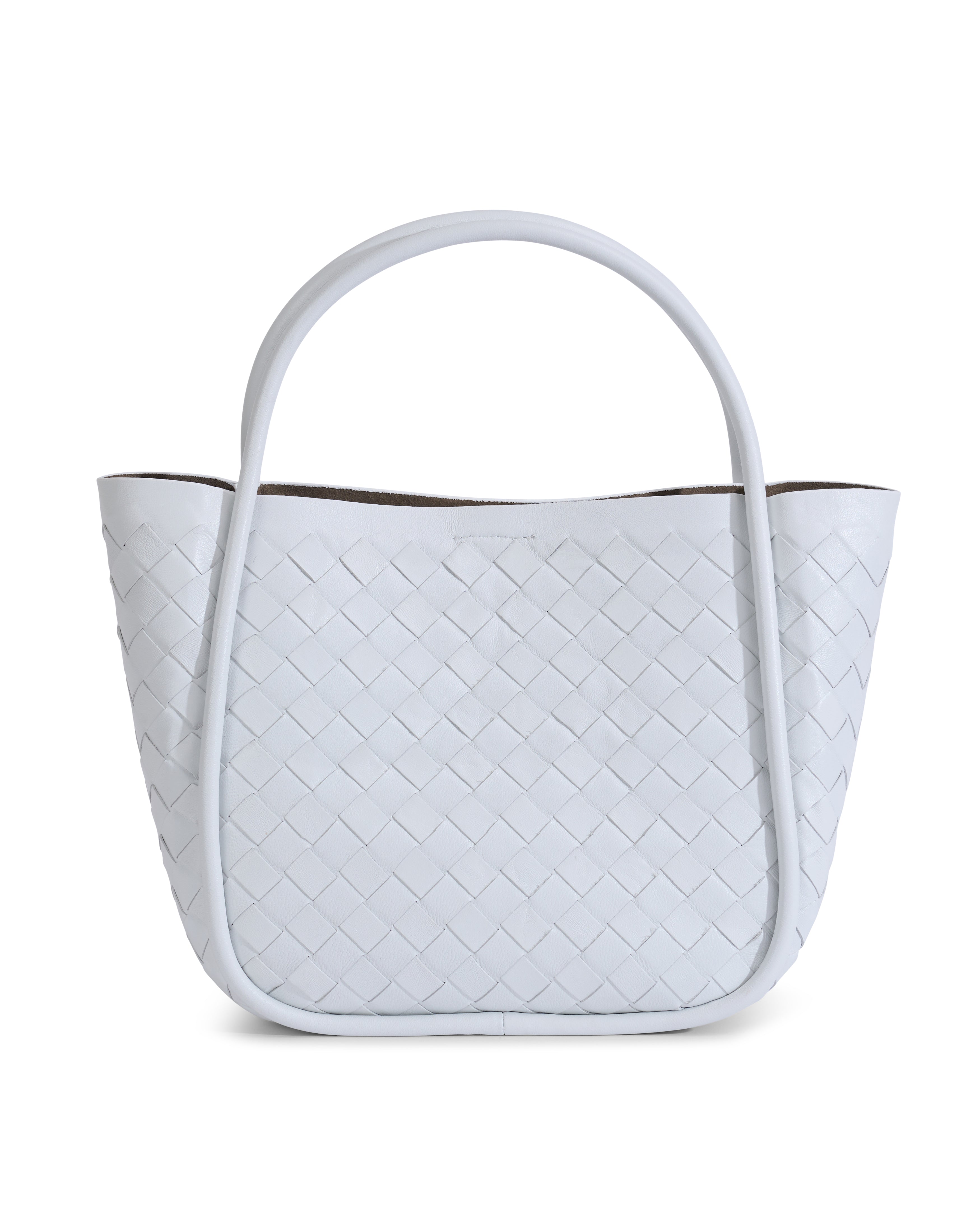 Portland White Woven Leather Top Handle Bag
